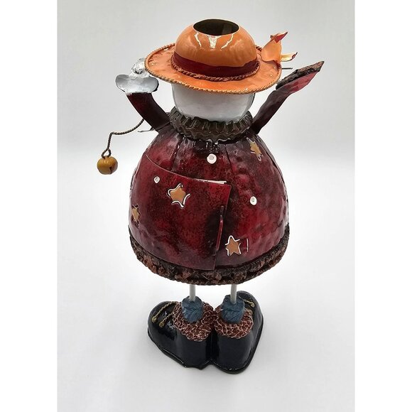 VTG Metal Snowman Tealight Candle Holder W/ Orange Hat & Red Coat Holiday Décor - Picture 3 of 6